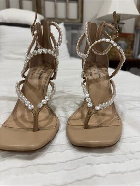 Gianni Bini Nude Pearl-Strap Heeled Sandals